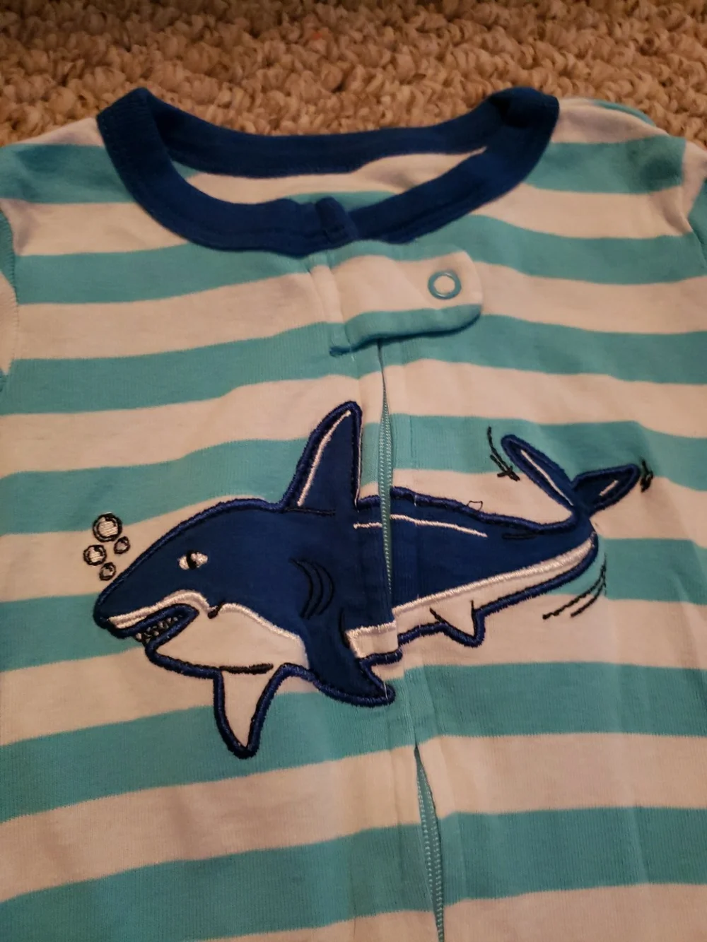 Members Mark Blue Shark Stripe Kids One-Piece Pajama 3T